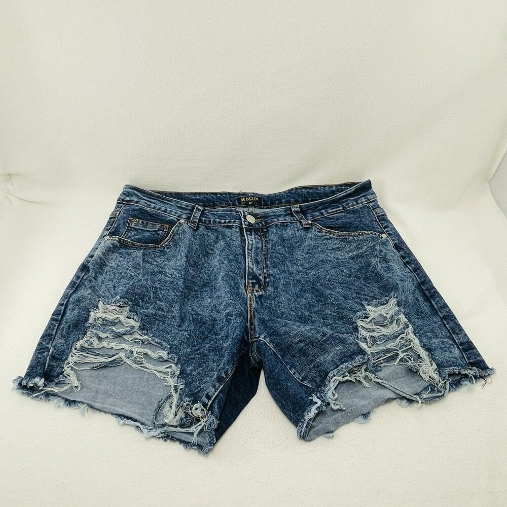 Kroix Jean Shorts Women Plus Size 22 Distressed Torn Ripped Holes Raw Rag Cutoff